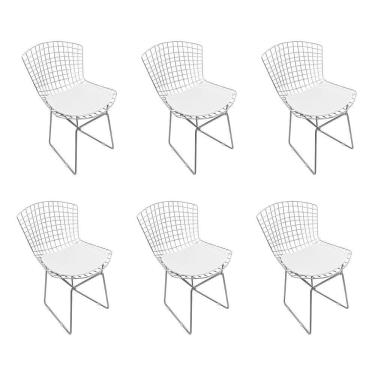 Imagem de Kit 6 Cadeiras Bertoia Cromada Com Assento Sintético Branco