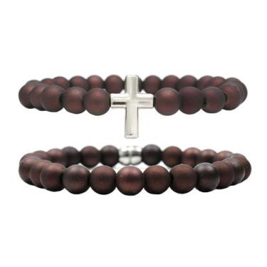 Imagem de Kit C/02 Pulseiras de Bolinha Masculina Vermelha Cruz Crucifixo - Gran