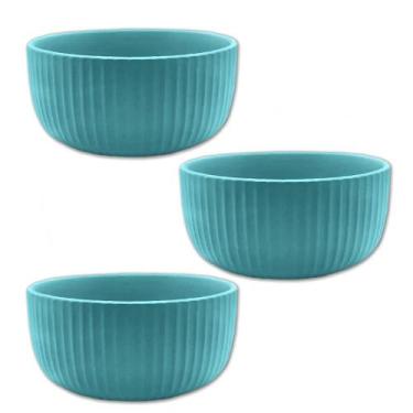 Imagem de Kit 3 Bowl Tigela Cumbuca De Cerâmica Azul 11cm Salada Fruta - Wellmix
