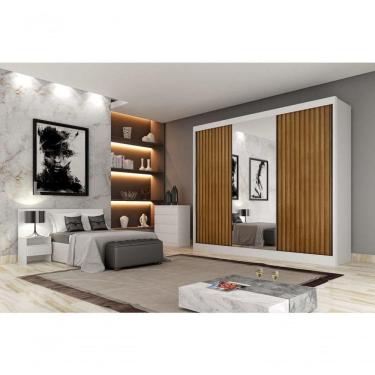 Imagem de Guarda Roupa Casal Ripado Com Espelho 3 Portas 8 Gavetas - Royale-branco - Móveis Horizonte