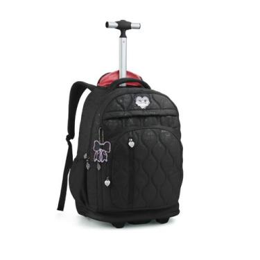 Imagem de Mochila de Rodinhas Escolar Juvenil Matelassê Meninas - Seanite, Preto
