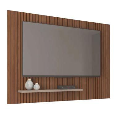 Imagem de Painel para TV até 75 Polegadas 1,80m Ripado com Prateleira França Fendi / Havana Caemmum