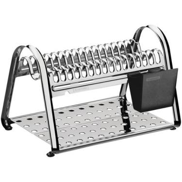 Imagem de Escorredor de louca ciclo em aco inox com porta talheres preto tramont