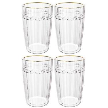 Imagem de Jogo de Copos de Cristal Transparente Fio de Ouro Imperial 370ml 4 peç