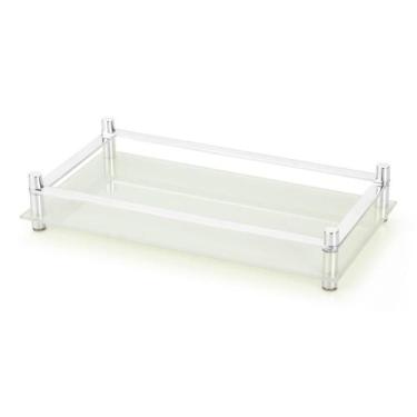 Imagem de Bandeja Decorativa Branco Borda Aluminio 30x16cm Aparador Organizador 