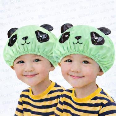 Imagem de Kit 2 Toucas de Banho Infantil com Cheirinho  PVC Reutilizável Panda -