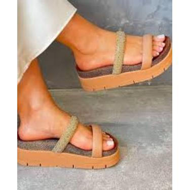 Imagem de Tamanco Feminino Moleca Plataforma Meia Pata Slide Brilho, Nude, 38