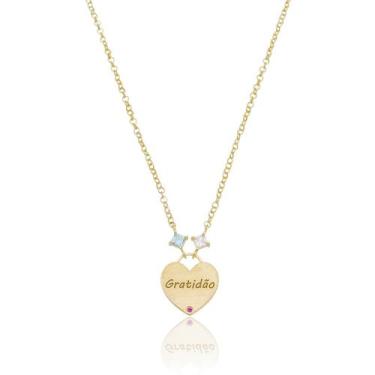 Imagem de Colar Em Prata Coração "Gratidão"- Banhada A Ouro 18k Feminina - Nome 