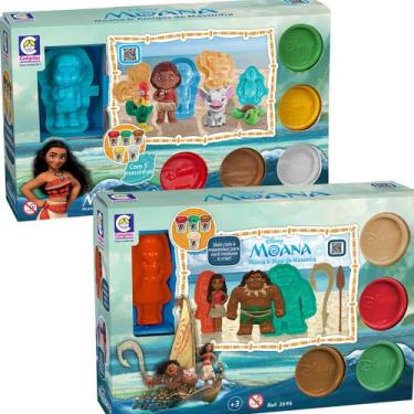 Imagem de 9 Massinha Modelar Atóxica Moana Colorida Forminha Criança - Cotiplás,