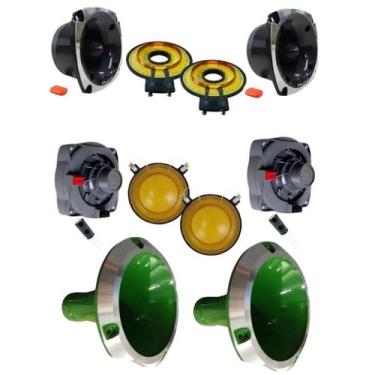 Imagem de Kit 2x2 driver tweeter unlike 500 + corneta alumínio reparos cor:verde