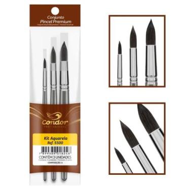 Imagem de Kit de Pincéis Aquarela Condor 5500 com 3 Unidades Ref. 5500