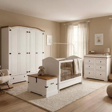 Imagem de Conjunto Quarto de Bebê 5 Peças 212x77cm Creme/Carvalho