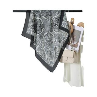 Imagem de Lenço De Seda Satinado Feminino De 70cm Com Estampa De Flor De Caju, A