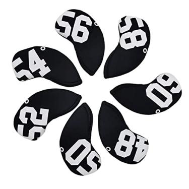 Imagem de DYNWAVE Capa de cabeça de taco de golfe de 7 peças, capa de , manga protetora Cunhas universais Proteção protetora para esportes ao ar livre e acessórios , Preto