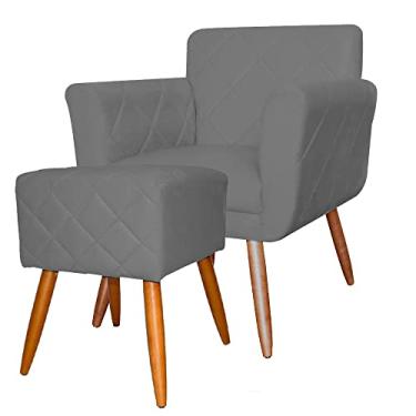 Imagem de Combo Poltrona mais Puff Isabela em Tressê Pés Palito Suede Cinza - DS Estofados