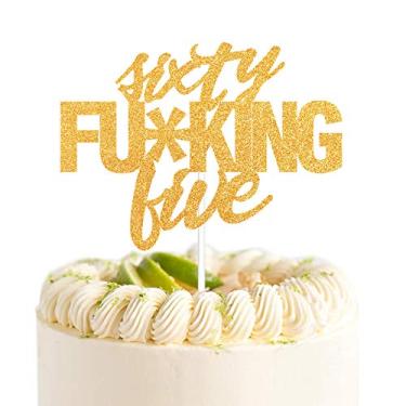 Imagem de Topo de bolo com glitter de 65 anos de idade, decoração de festa de aniversário de 65 anos