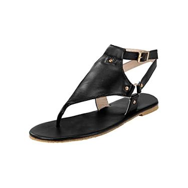 Imagem de Masbird Sandálias Gladiador para mulheres elegantes, sandálias planas até o joelho casuais de bico aberto verão sandálias elegantes de praia, 02#preto, 11