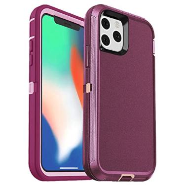 Imagem de 3 in1 para iphone12 13 pro max xs max híbrido à prova de choque capa de defesa capa clipe de cinto capa de proteção resistente para iphone 7 8 plus, vinho rosa vermelho, iphone 5 5 s se2018