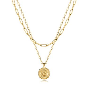 Imagem de Turandoss Gargantilha delicada de ouro para mulheres – Banhado a ouro 14 K, feito à mão, corrente de elos de cobra, cruz e estrela, lua, ajustável, simples, gargantilha, colares para mulheres, Metal