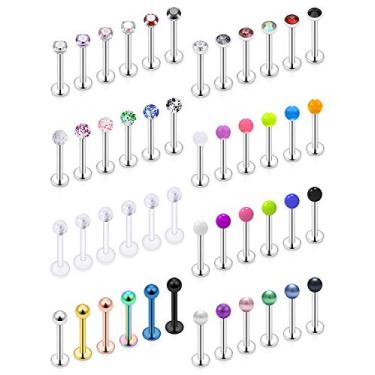 Imagem de SCERRING 16 g Anéis Labret Monroe Anéis Labiais para Unhas Tragus Helix Cartilagem Brincos Piercing Medusa Joia Retentor 8 mm 10 mm 48 peças, Metal Cristal Acrílico, Zircônia cúbica,