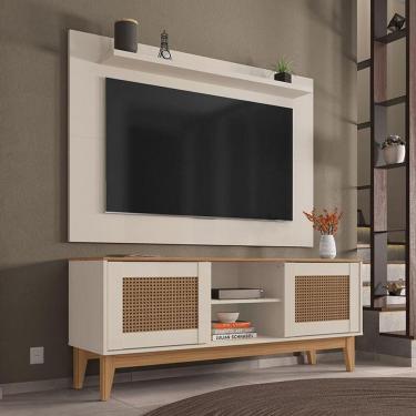 Imagem de Conjunto Sala Rack Painel Safira com Pés Madeira Maciça