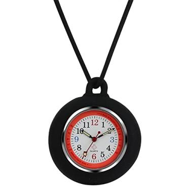Imagem de Lancardo Relógio de enfermeira para homens e mulheres com escala de pulsômetro, bolso de lapela, relógio de enfermeiras, relógio de bolso com capa de silicone, colar de cordão de silicone, relógio ponteiros luminosos, Preto