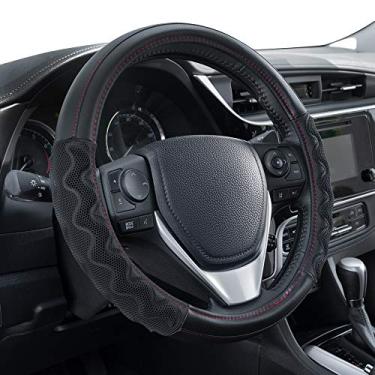 Imagem de Motor Trend Capa para volante SW-815 Black Max Grip com tração avançada e costura contrastante - Ajuste universal para tamanhos padrão 37 38 39 cm