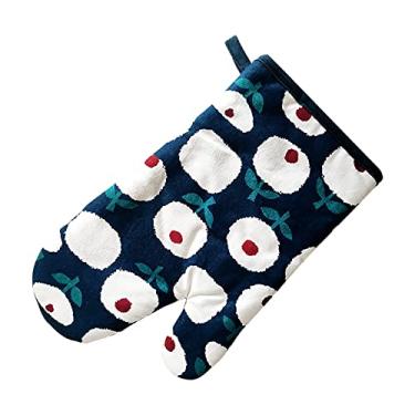 Imagem de Luvas de forno Luvas de churrasco Luvas de cozinha para cozinhar assar grelhar acolchoado isolado, forma de ajuste natural, algodão, azul, 28 * 18 cm