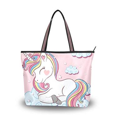 Imagem de ColourLife Bolsa de ombro com alça superior linda unicórnio nas nuvens bolsa de ombro para mulheres e meninas, Multicolorido., Large