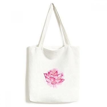 Imagem de Bolsa de lona com flor de lótus rosa em aquarela bolsa de compras casual
