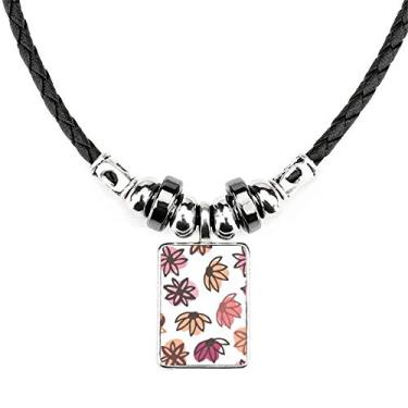 Imagem de DIYthinker Colar de pétala abstrata com padrão de arte e bijuteria com pingente de corda de couro