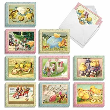 Imagem de The Best Card Company - 20 cartões de Páscoa vintage com envelopes (10 x 5,12 polegadas) - Cartões de notas em caixa retrô para Páscoa (10 designs, 2 cada) - Springtime Chicks AM3196EAG-B2x10