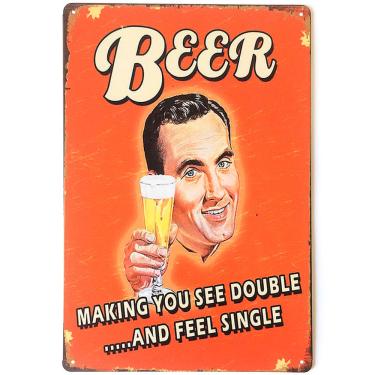 Imagem de Placa Decorativa de Metal Beer Making You See Double 30 x 20 cm