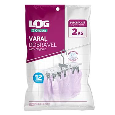 Imagem de Ordene - Varal Dobrável com 12 Prendedores, Cor Branca e Cinza, Linha Log