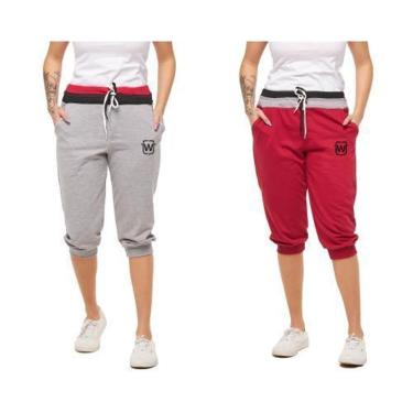 Imagem de KIT COM 02 BERMUDAS DE MOLETOM FEMININA WOOKS SARUEL SKINNY-B1-CINZA-VERMELHO-M-Feminino