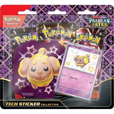 Imagem de Pokémon TCG: Scarlet & Violet — Paldean Fates Tech Sticker Collection – Fidough (1 cartão promocional de folha e 3 pacotes booster)