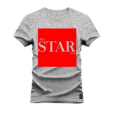 Imagem de Camiseta Plus Size Premium Algodão Estampada Star Red Cinza G1