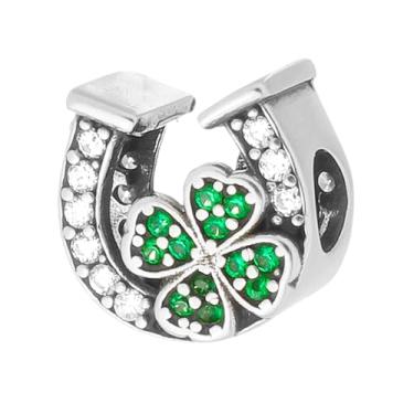 Imagem de Berloque Sorte Ferradura Trevo Cravejado Separador em Prata 925