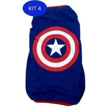 Imagem de Kit 4 Camiseta Super Heróis  Capitão América Azul  Tamanho G - Nica Pe