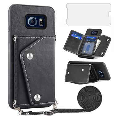 Imagem de Asuwish Capa de telefone para Samsung Galaxy S6 capa carteira com protetor de tela de vidro temperado e suporte para cartão de crédito alça transversal acessórios de celular de couro S 6 6s GS6