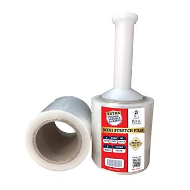Imagem de PofA Mini filme elástico, pacote com 2 com alça, embalagem com 12,7 cm, 304,8 m, calibre 80 (20 mícrons) plástico resistente industrial e dispensador para embalagem, envio, paletes, suprimentos de