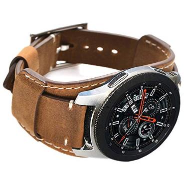 Imagem de Coobes Pulseira de substituição de couro genuíno de 22 mm compatível com Samsung Galaxy Watch de 46 mm/Gear S3 Frontier/Classic com fivela de aço inoxidável para homens e mulheres, couro