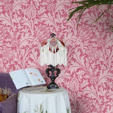 Imagem de Papel de parede botânico William Morris Papel de parede removível para descascar e colar, papel de parede floral vintage rosa para cozinha, quarto, banheiro, colar nas paredes, decoração mural de