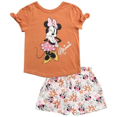 Imagem de Disney Conjunto de shorts para meninas Minnie Mouse - camiseta de algodão de 2 peças e shorts de malha (2-7), Minnie laranja, 6