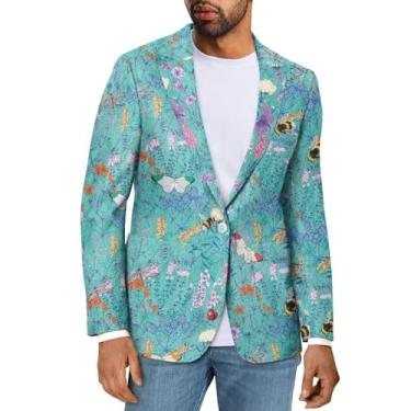 Imagem de Sprowallow Blazer masculino casual slim fit um botão elegante casaco esportivo lapela entalhada terno de negócios blazers jaqueta outono, Flor borboleta abelhas, P