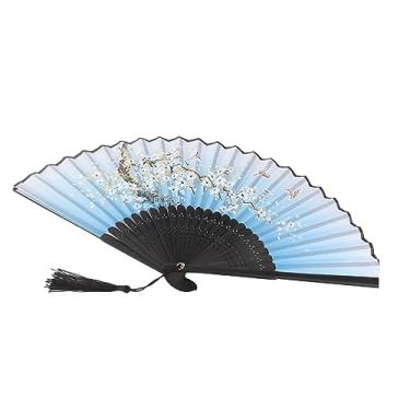 Imagem de OKJHFD Leques dobráveis, ventiladores de mão, adereços de dança para presente de festa de casamento, decoração de casa e escritório para decoração de parede, presentes, dança, (Blue)