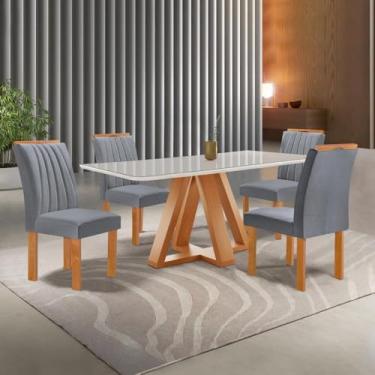 Imagem de Conjunto Mesa Tampo Smart Plus Vidro Kyra 120cmx90cm 4 Cadeiras Arizona Cinamomo/off White/suede Cinza