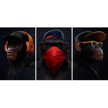 Imagem de Kit 3 placas decorativas quadros geek macacos sábios gamer