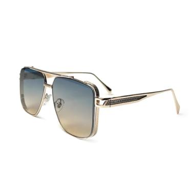 Imagem de Óculos de sol polarizados gradiente quadrado metal armação masculina moda vintage feminino uv400 condução pesca o melhor presente, c04, azul