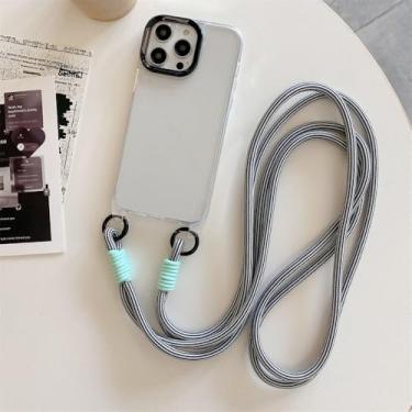 Imagem de Moda crossbody correia cinta caso de telefone claro para iphone 15 14 13 12 11 pro max longa corda de cânhamo capa traseira, preto, para iphone 15promax